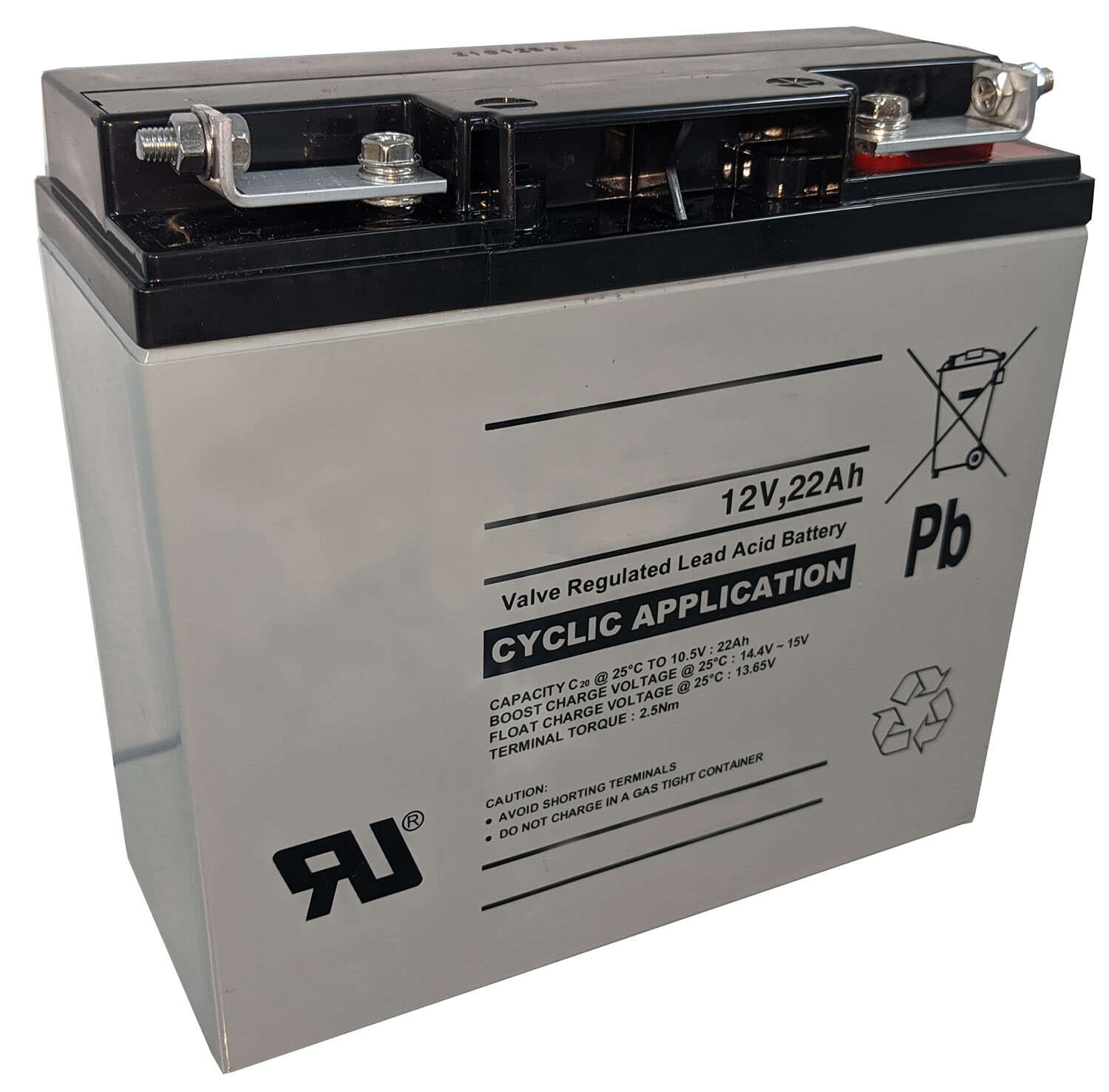 12v22Ah sealed AGM battery with upright nut and bolt LUG terminal adapters