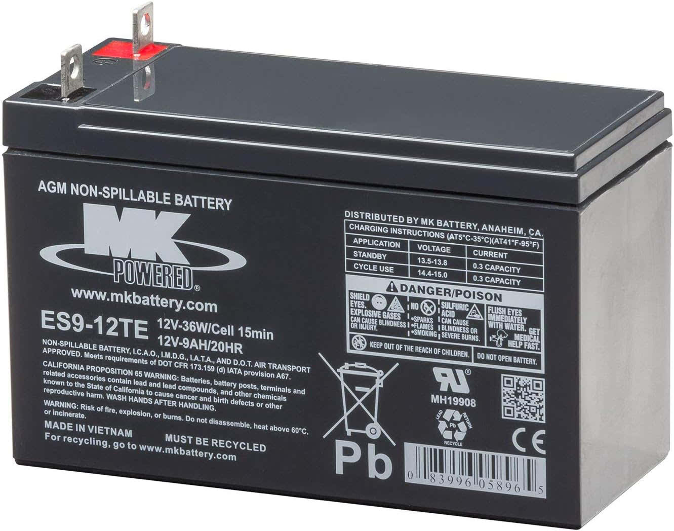 MK ES9-12TE 12v 9ah battery with Nut & Bolt