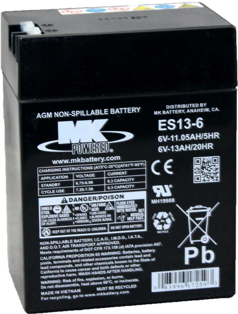MK WestCo ES13-6 sealed battery replacement 6v 13ah