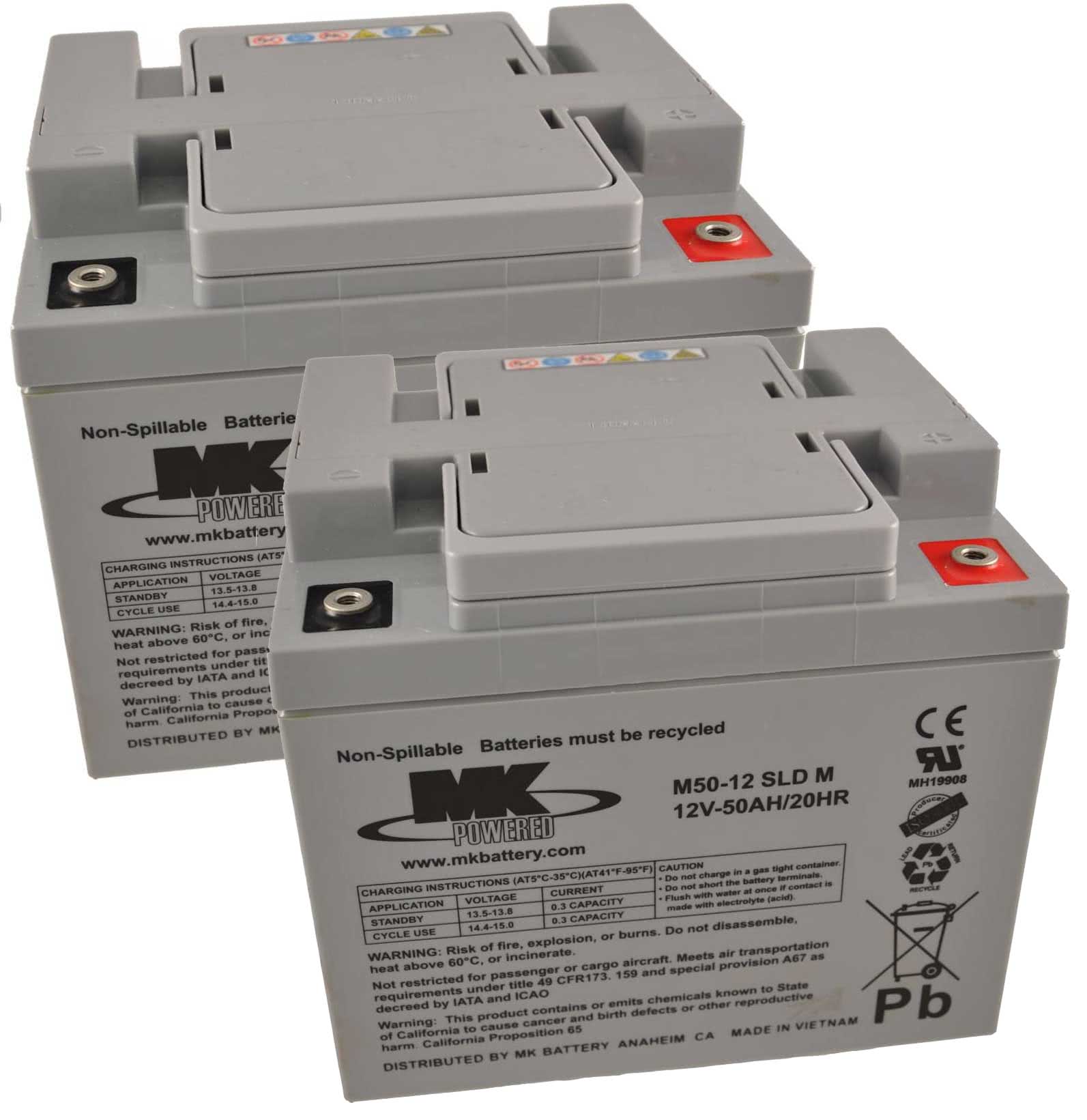 MK M50-12-SLD-M battery replacement 12v 50Ah AGM x2