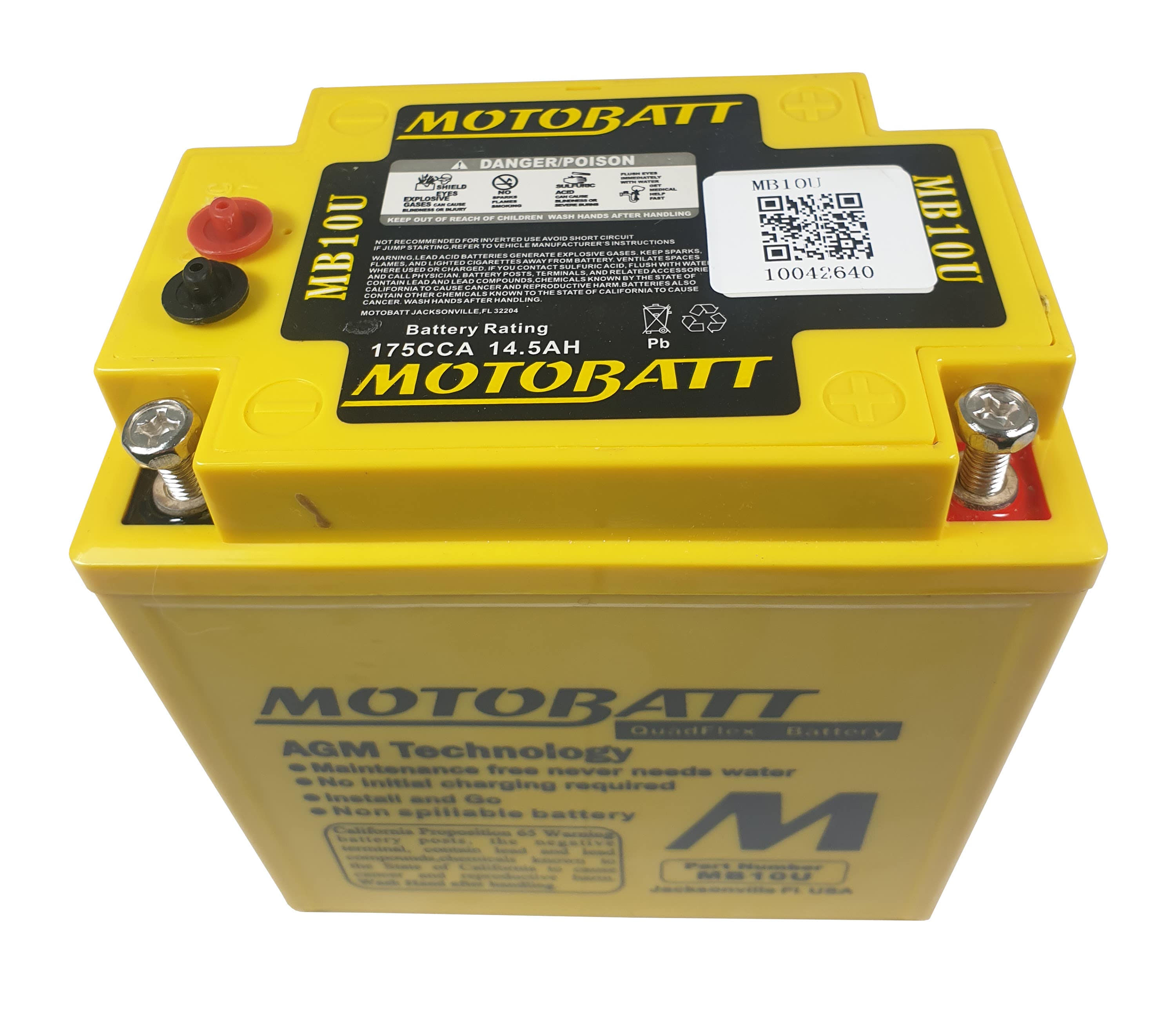 MB10U Motobatt AGM battery replacement 12v 175CCA