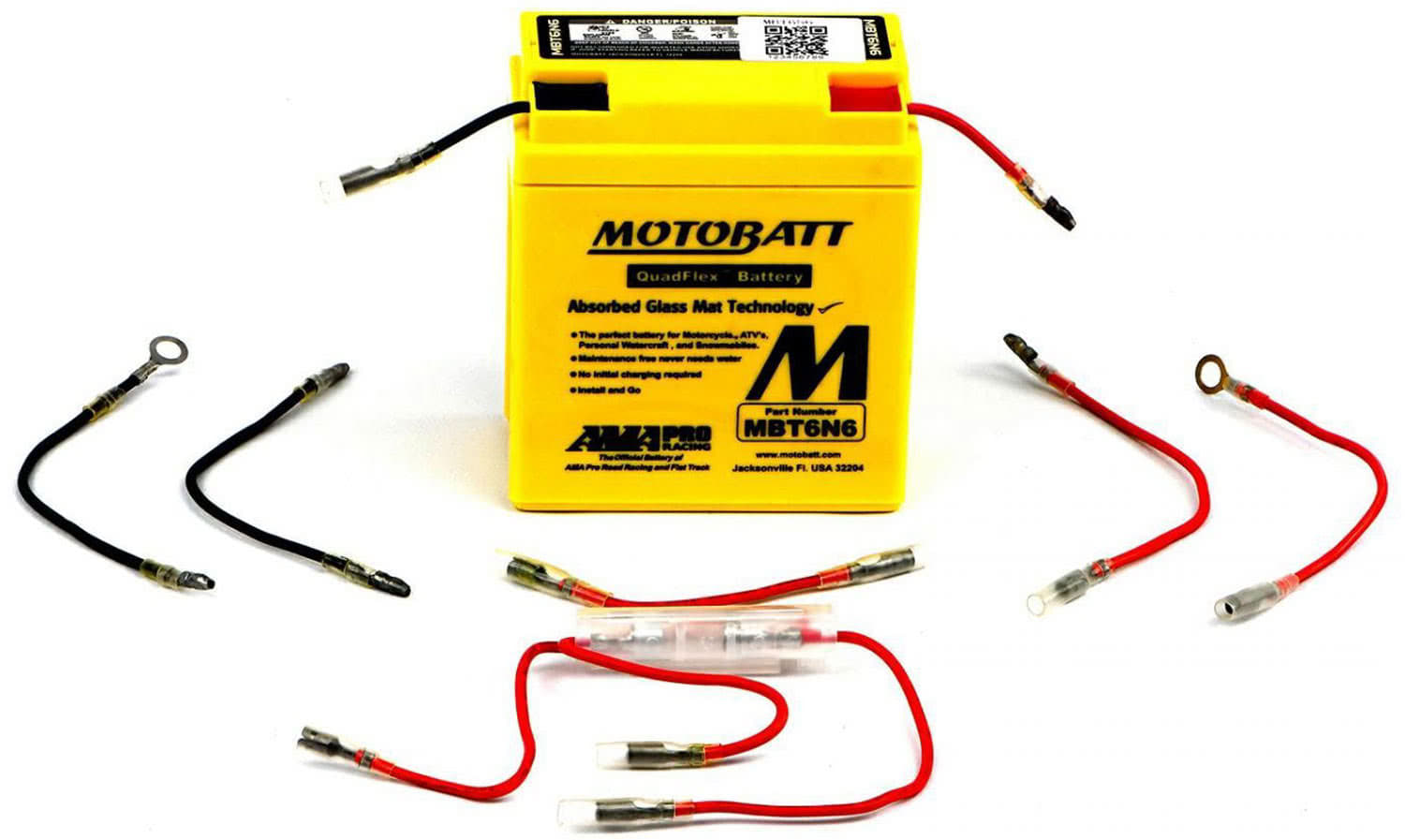 MBT6N6 Motobatt sealed AGM battery with leads 6v