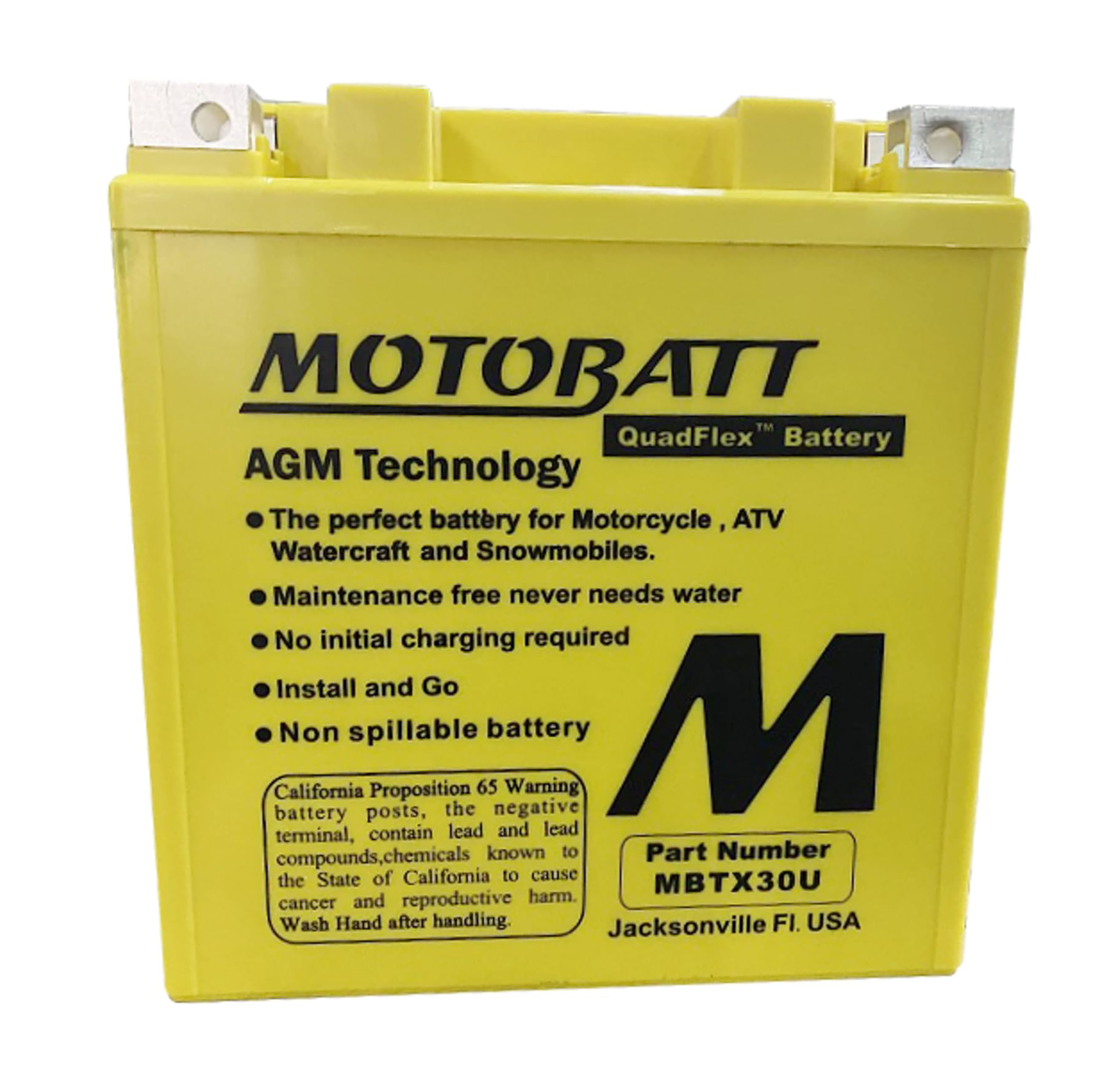Motobatt MBTX30U battery AGM Yellow Motorcycle 32ah 385CCA