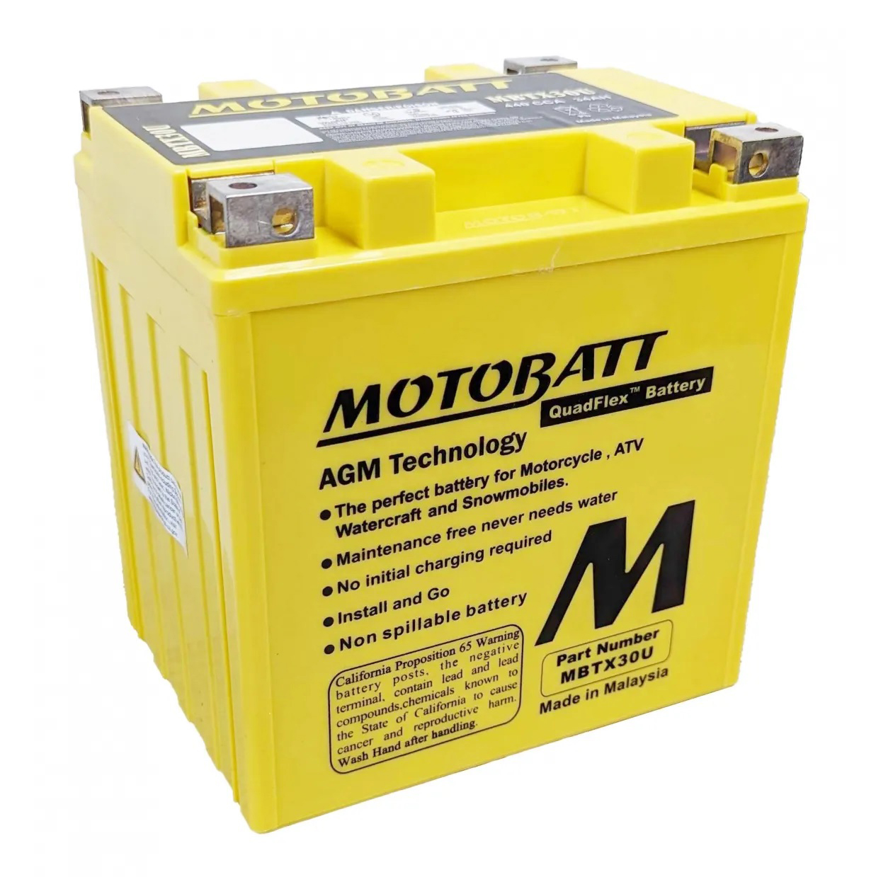 Motobatt MBTX30U battery AGM Yellow Motorcycle 32ah 385CCA