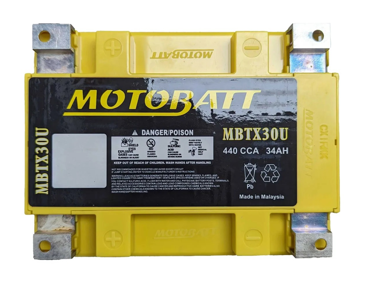 Motobatt MBTX30U battery AGM Yellow Motorcycle 32ah 385CCA