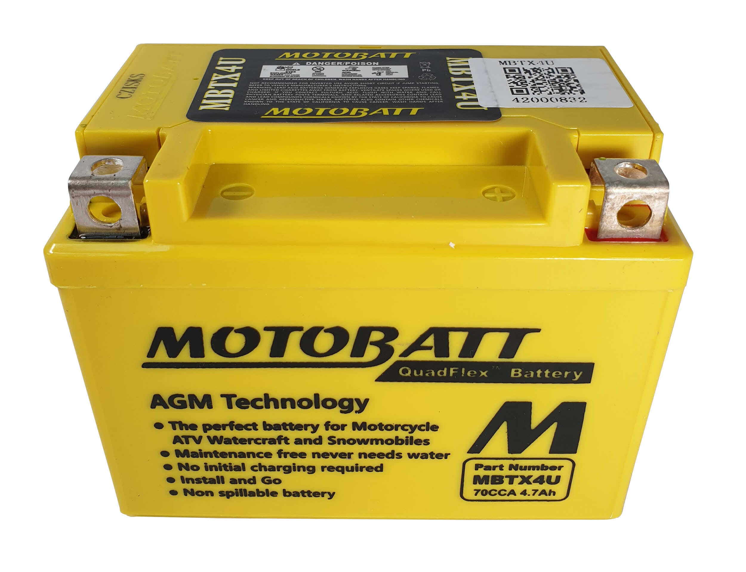 Motobatt MBTX4U AGM battery replacement 12v 70CCA