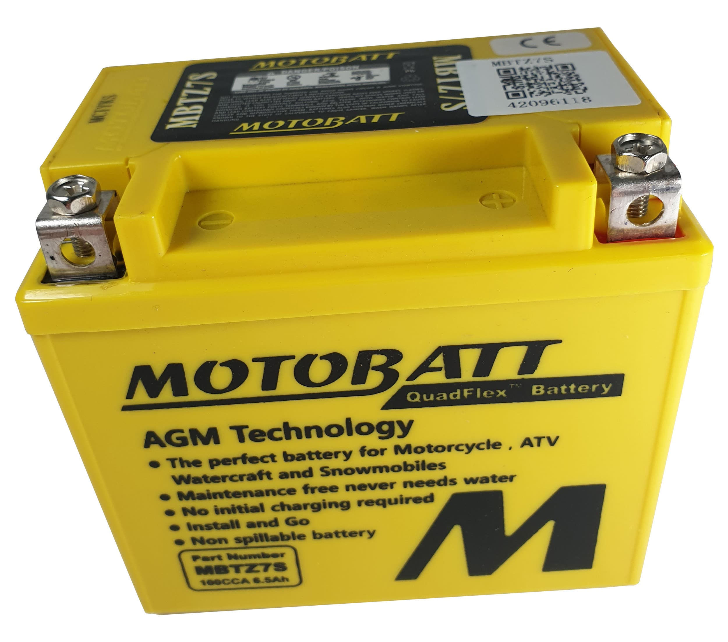 MBTZ7S Motobatt AGM battery replacement 12v 100CCA