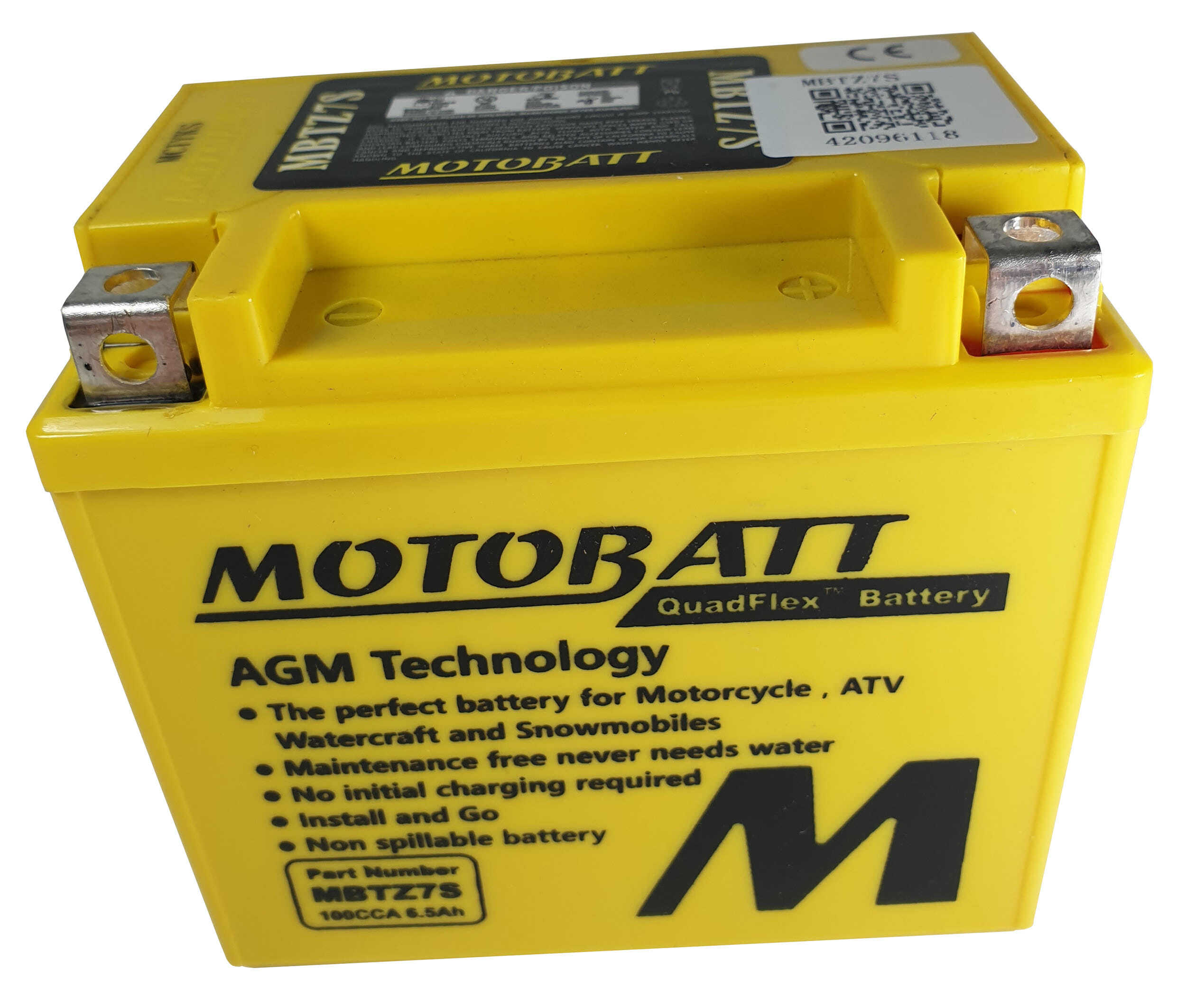 MBTZ7S Motobatt AGM battery replacement 12v 100CCA