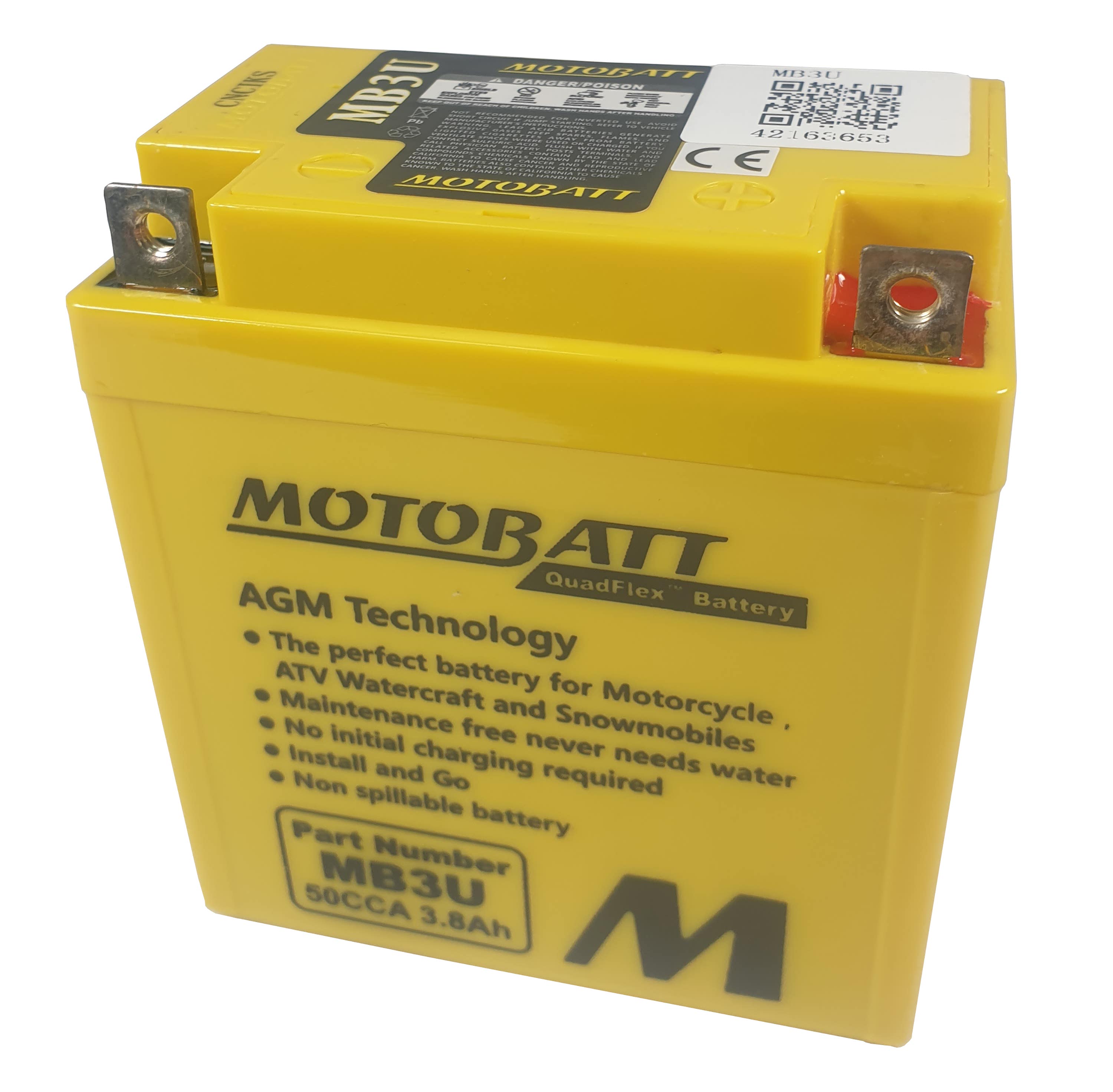 Motobatt AGM Quadflex MB3U battery replacement 12v 50CCA