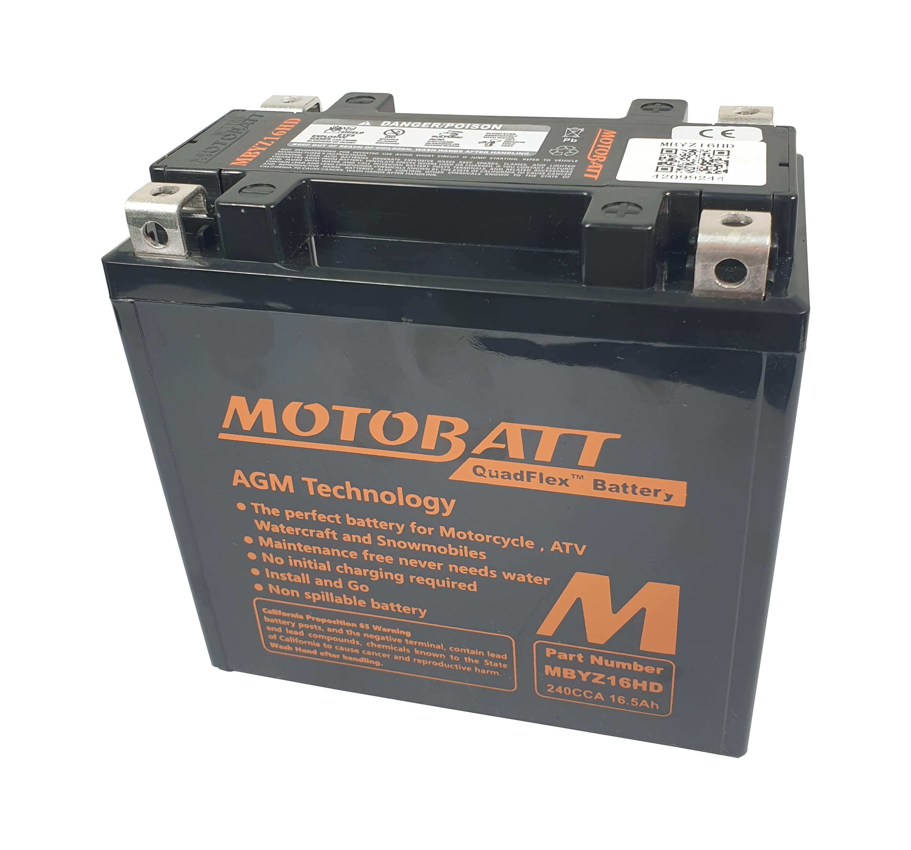 Motobatt MBYZ16HD battery black AGM 12v motorcycle