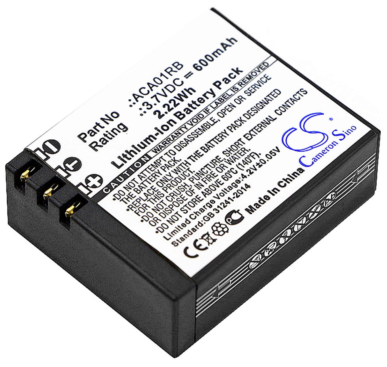 Activeon ACA01RB CX CX-Gold CX-HD camera battery 600mAh