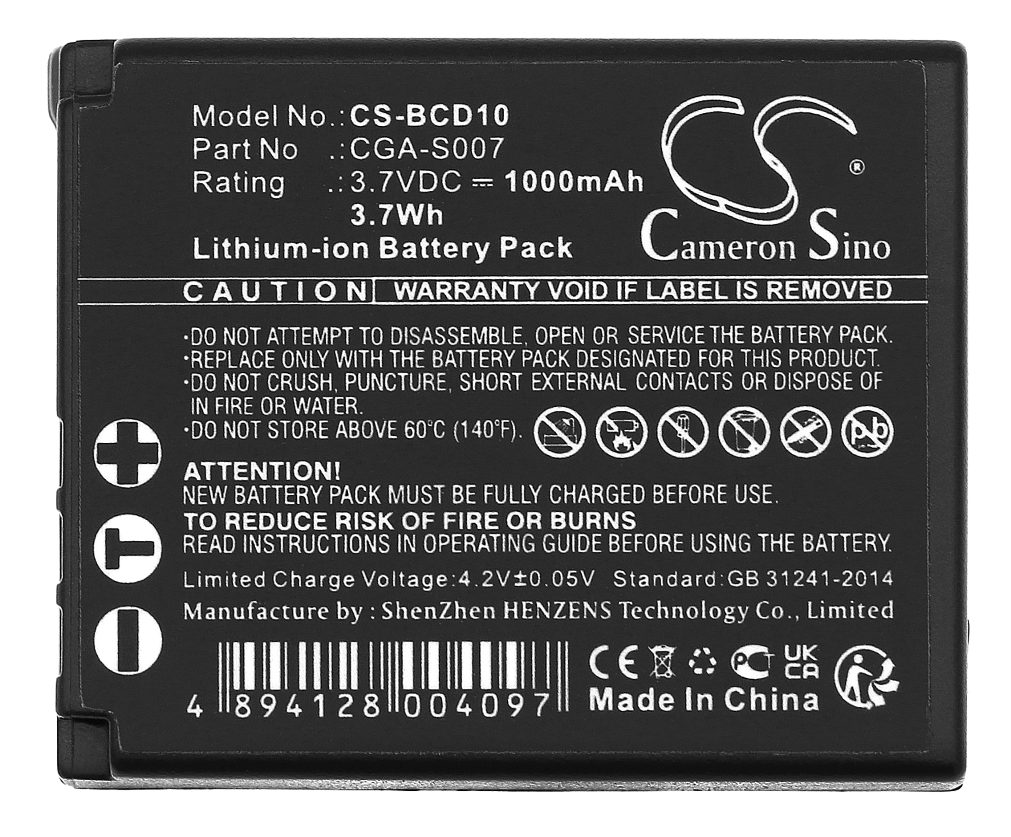 Panasonic Lumix DMC-TZ1 DMCTZ11 camera battery 1000mAh 3.7V