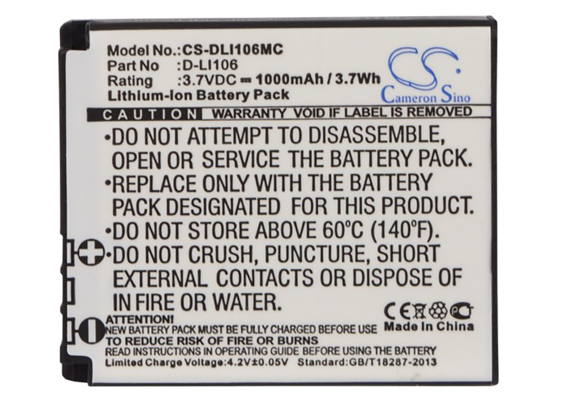 Pentax Optio X90 battery MX-1 D-LI106 digital camera 1000mAh 3.7v