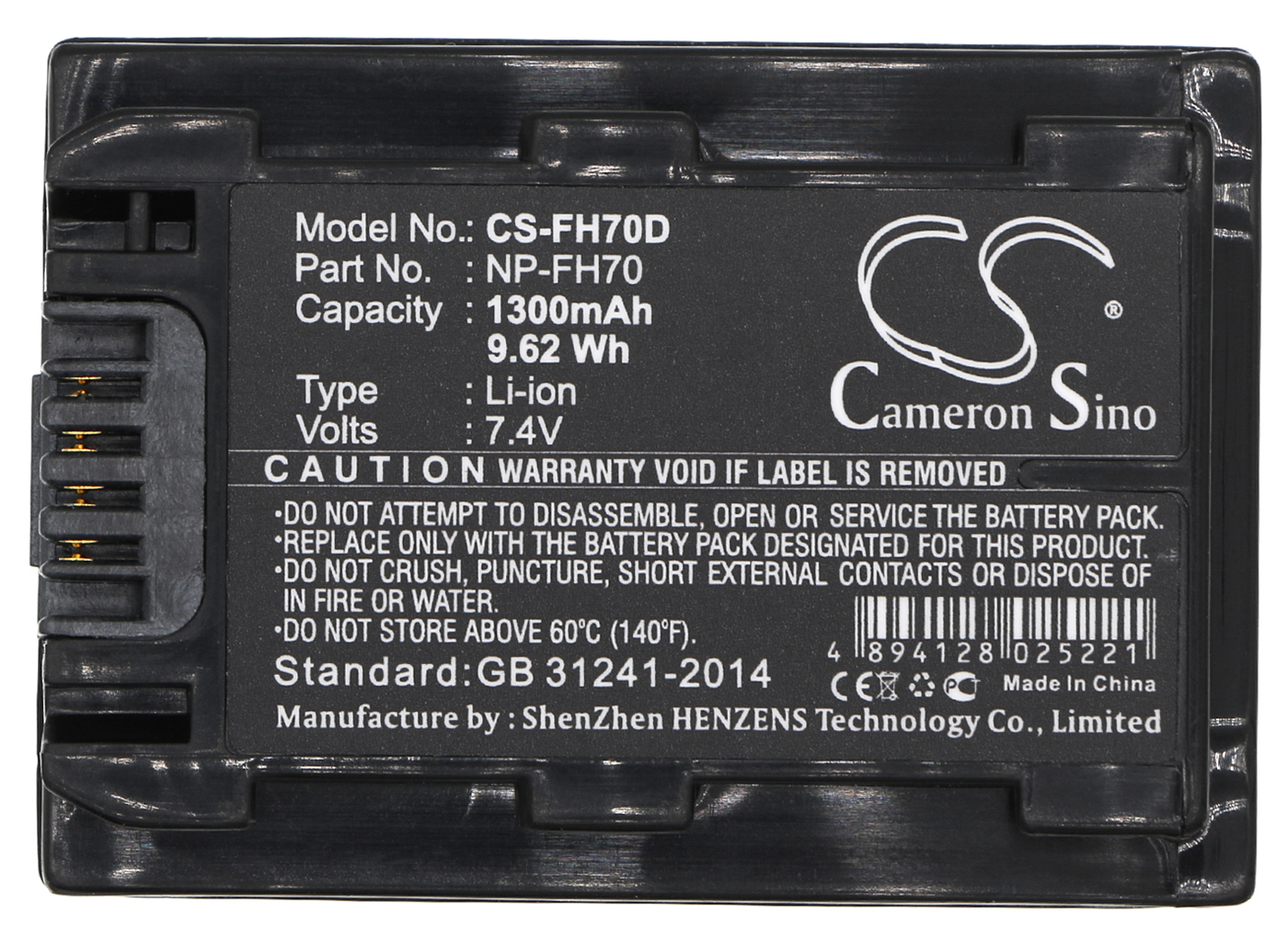 Sony NP-FH70 CR-HC51E DCR-30 camera battery 1300mAh Li-ion 7.4V