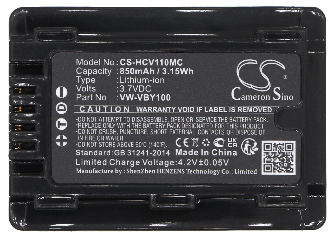 Panasonic VW-VBY100 HC-V110 HC-V110G camera battery Li-ion
