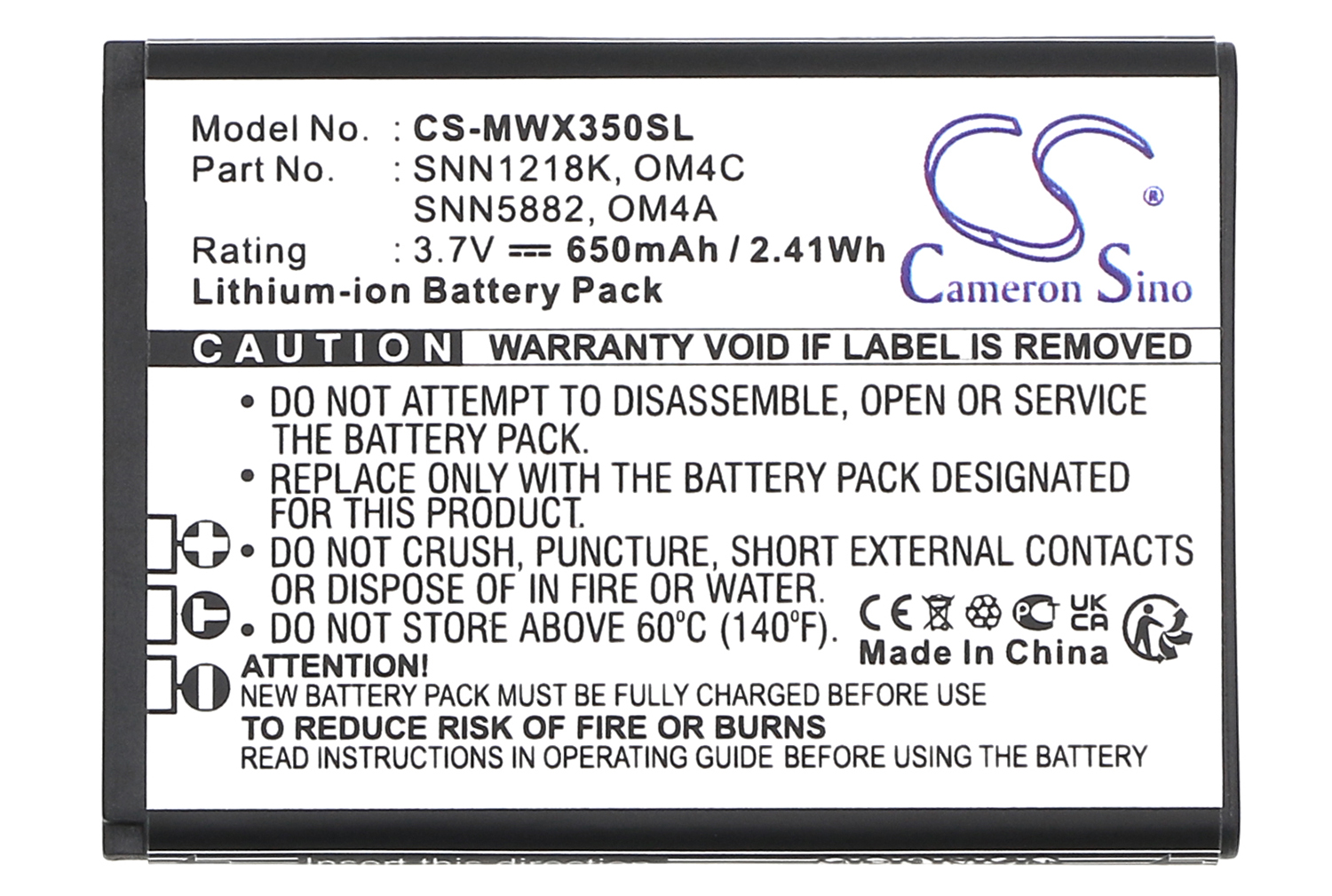 Motorola OM4A OM4C SNN1218K replacement battery