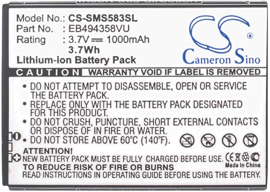 Samsung Ace battery Cooper Fit Galaxy replacement 3.7 volt