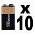 Duracell Plus 9-volt 9V battery pack of 10 often used in smoke alarms